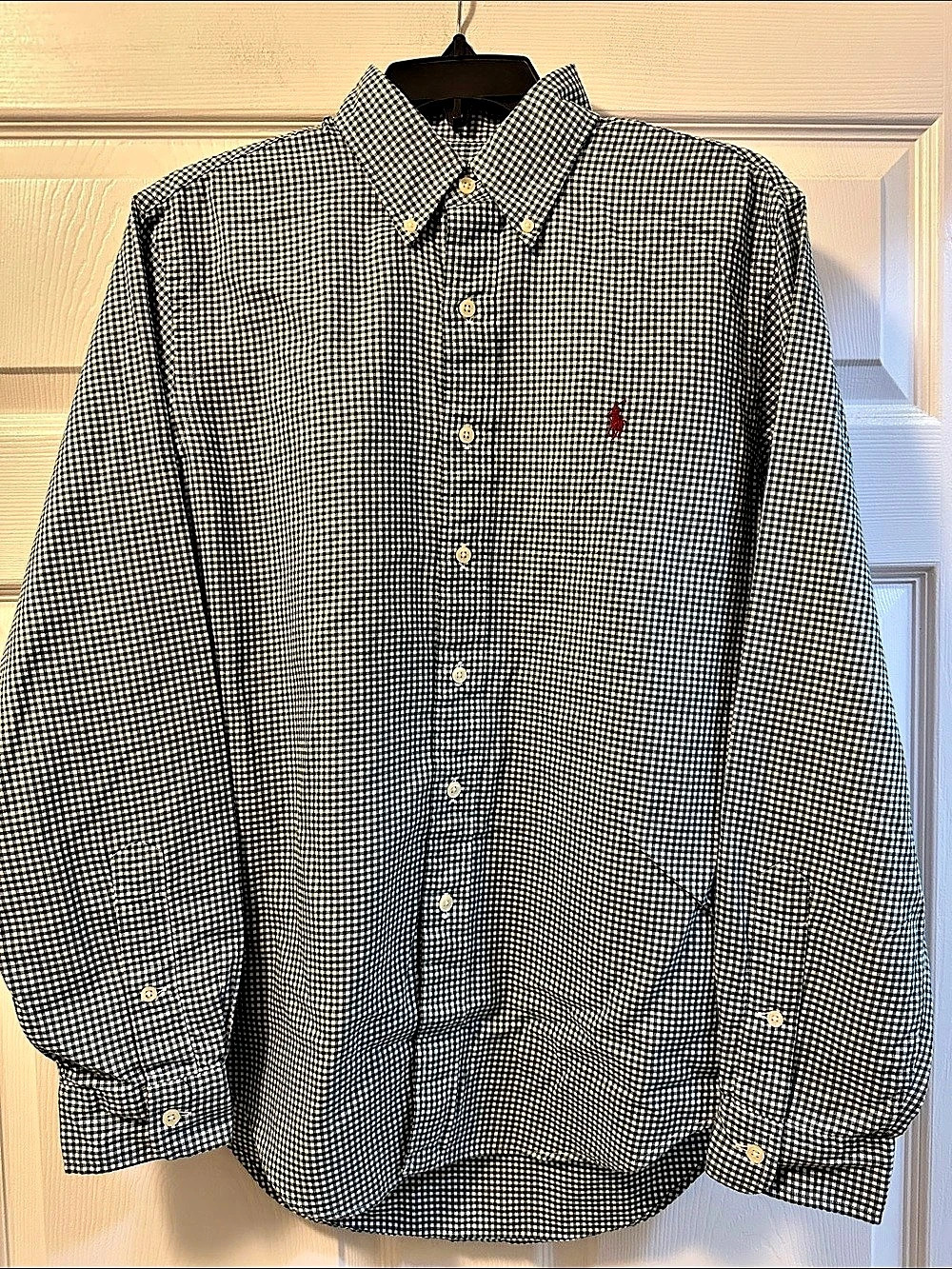 Men’s Ralph Lauren Long Sleeve Green & White Checkered Button-Down Shirt Size S